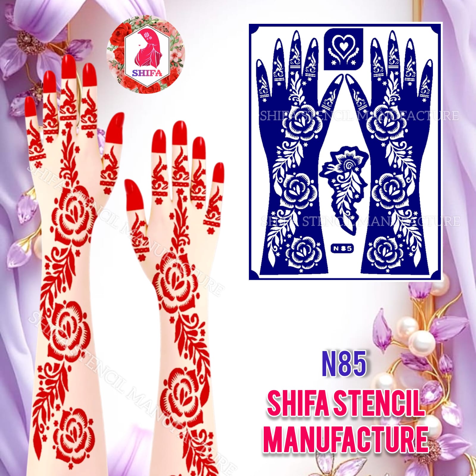 N85 Graceful Rose Path - Double Hand - Shifa Stencil Manufacturer